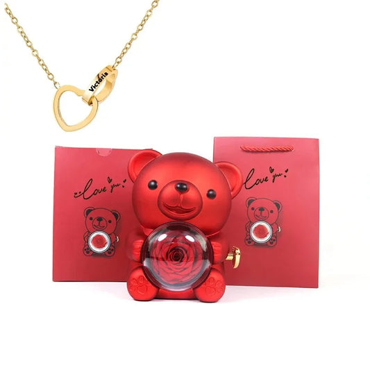 Coffret Rose éternelle  avec collier gravé personnalisé