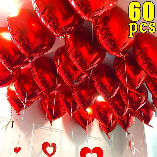 60-5PCS Red Heart Foil Balloons Inflatable Helium Balloon DIY Birthday Party Ornaments For Valentine's Day Wedding Party Gifts